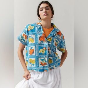 NWT Urban Outfitters BDG Del Ray Souvenir Button- Down Top - Blue Mix Print